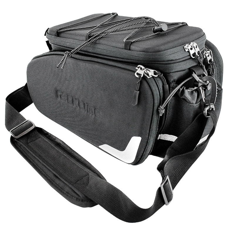 RACKTIME ODIN 2.0 BLACK BICYCLE REAR BAG WITH LUGGAGE RACK MOUNTING (L 37cm x W 24cm x H 24cm) - COMPATIBLE WITH RACKTIME SNAPIT 2.0 SYSTEM (WITH FOLDING SIDE BAGS) FITTED BY SCOTT