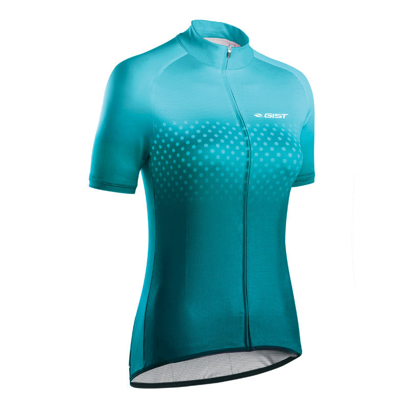 GIST DAMES JERSEY KORTE MOUWEN STIPPEN TOTAL ZIP TURQUOISE GROEN M -5374