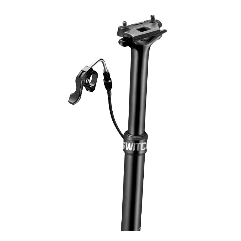 TIGE DE SELLE VTT TELESCOPIQUE SWITCH SWR-150 ALU NOIR DIAM. 30.9  L465mm (REGLAGE PAR CABLE INTERNE DEBATTEMENT 150mm) FIXATION CINTRE - CARTOUCHE AIR AVEC PRESSION REGLABLE