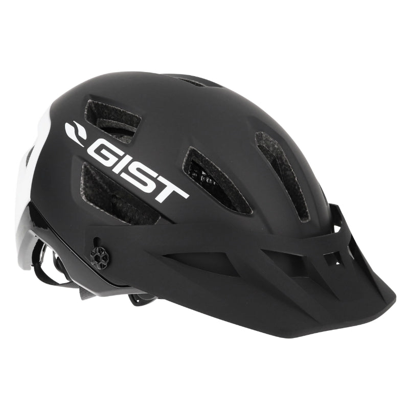 GIST VTT KOP ADULT BICYCLE HELMET BLACK WHITE REAR IN-MOLD SIZE 53-59 WITH 3-POSITION ADJUSTABLE VISOR AND FIT-SYSTEM (SOLD IN BOX)