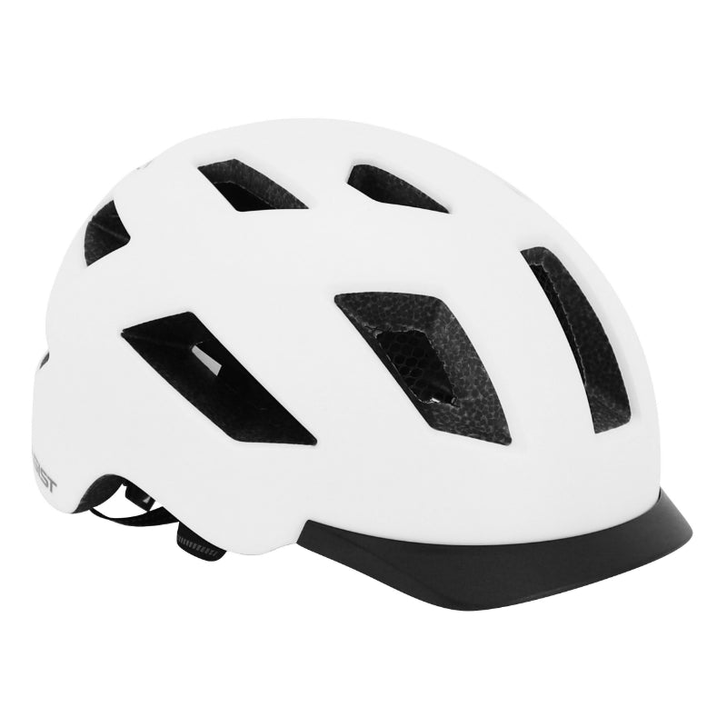 CASQUE VELO ADULTE GIST URBAIN SMART BLANC IN-MOLD AVEC ECLAIRAGE ARRIERE TAILLE 52-58 REGLAGE MOLETTE - LUMIERE VISIBLE A 200m