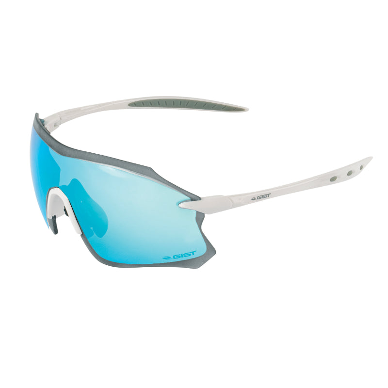 LUNETTES VELO ADULTE GIST PACK MONTURE BLANC VERRES SOLAIRES MIROIR BLEU - PROTECTION 100% UV - UVA - UVB) ULTRA LEGERE (VERRE CAT 3)