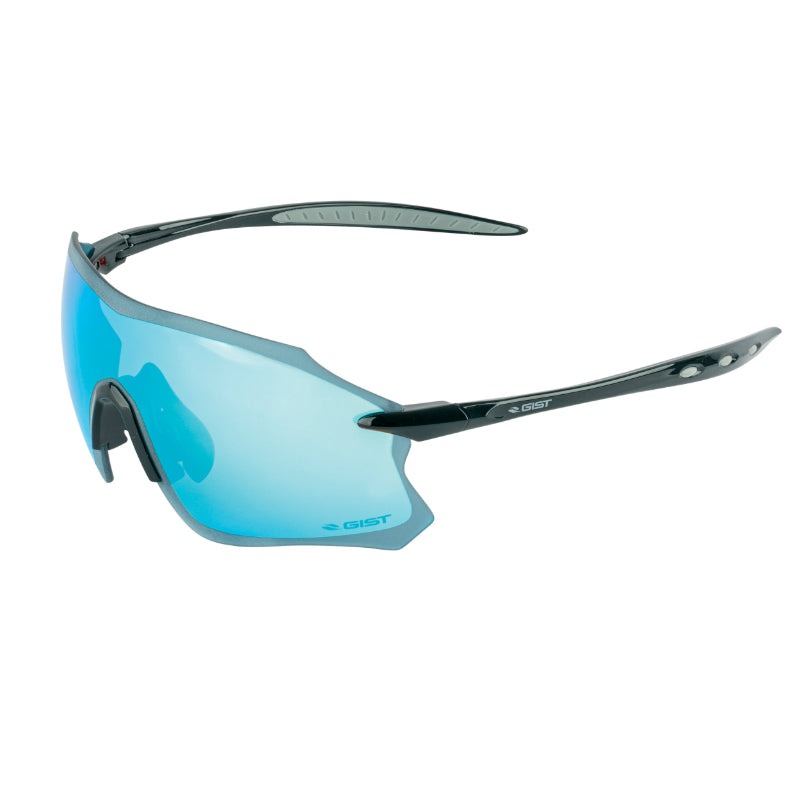 GIST PACK ADULT CYCLING GLASSES BLACK FRAME BLUE MIRROR SUN LENSES - 100% UV PROTECTION - UVA - UVB) ULTRA LIGHT (CAT 3 GLASS)