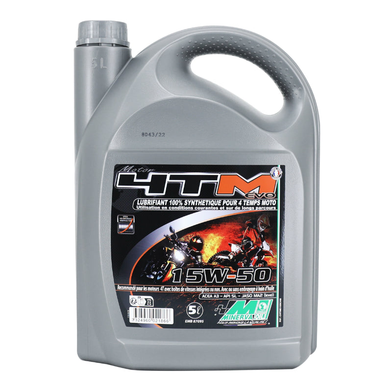 HUILE MOTEUR 4 TEMPS MINERVA MOTO 4TM EVO SYNTHESE 15W50  (5L) (100% MADE IN FRANCE)