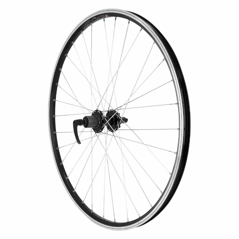 ROUE VTC DISQUE - PATIN BLOCAGE 700 x 35 - 28" M260 ARRIERE NOIR MOYEU VELOX CASSETTE TYPE SHIMANO 11-10-9V DISQUE 6 TROUS JANTE 19C 32 RAYONS - RESISTE 140KGS