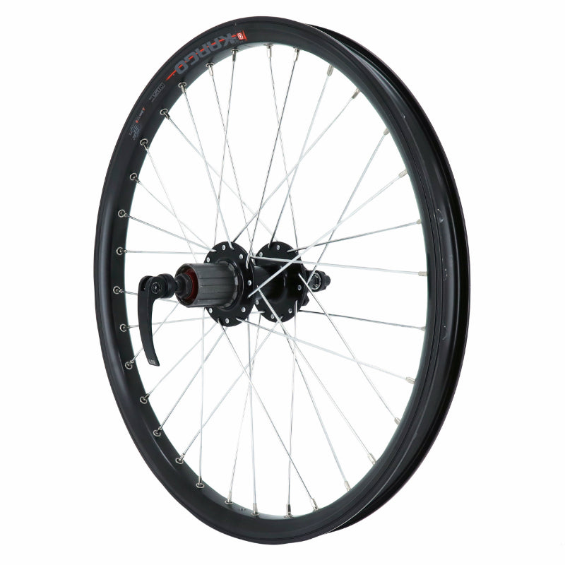 ROUE VTT DISQUE - PATIN BLOCAGE 20" KARGO - VAE - E-BIKE ARRIERE NOIR DOUBLE PAROI AVEC OEILLETS MOYEU VELOX DISQUE 6 TROUS CASSETTE 10-9-8V (RENFORCE) JANTE 25C 32 RAYONS