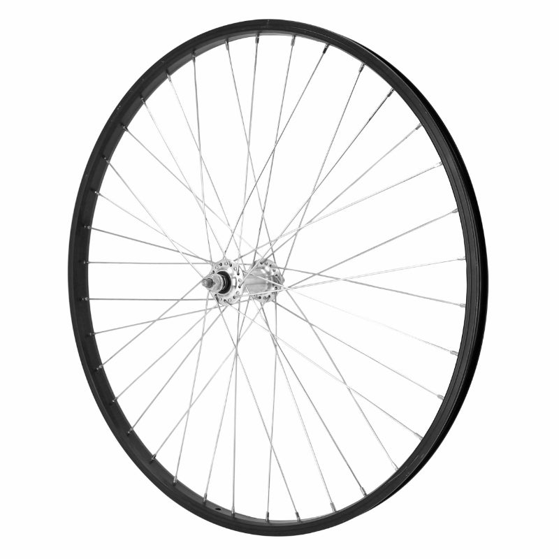 MTB WIEL SKATE 26" M110 VOOR ZWART ZILVER ALU NAAF MASSIEVE AS (VERKOCHT MET 9X100 MOER) 21C VELG