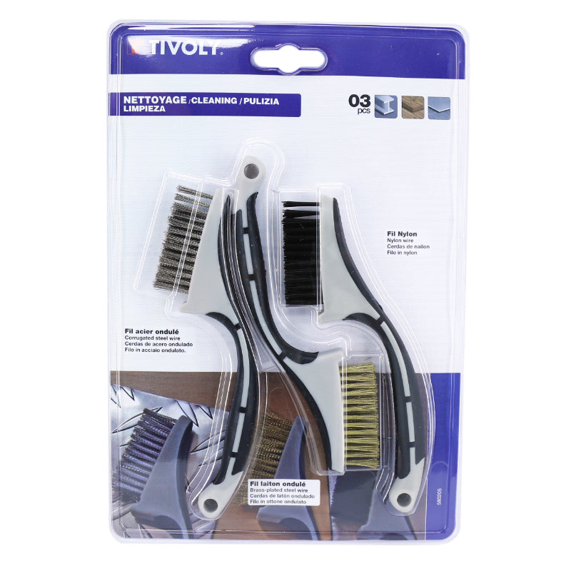 MINI BROSSE A MAIN TIVOLY MANCHE PLASTIQUE  (BLISTER 3 PIECES)