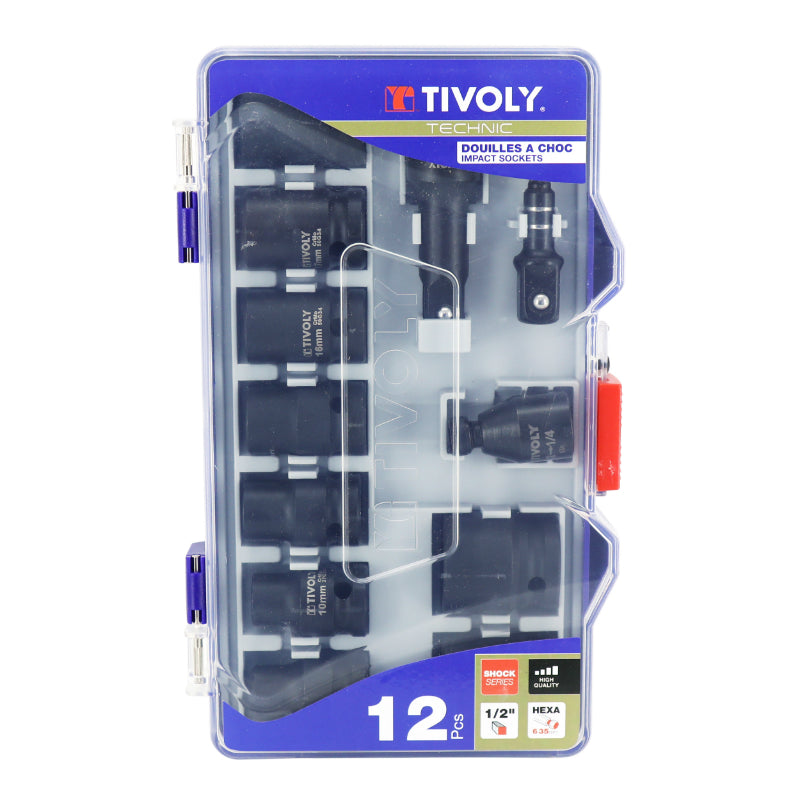 DOUILLE A CHOC + ADAPTATEUR ET RALLONGE TIVOLY 1-2 DIAM 8 A 24 mm (COFFRET 12 PIECES)