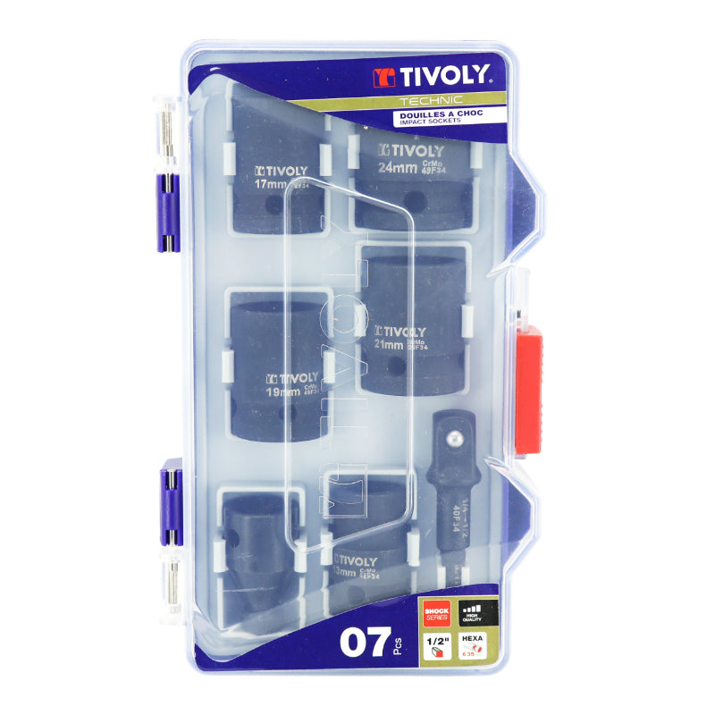 DOUILLE A CHOC + ADAPTATEUR TIVOLY DIAM 13 A 24 mm (COFFRET 7 PIECES)