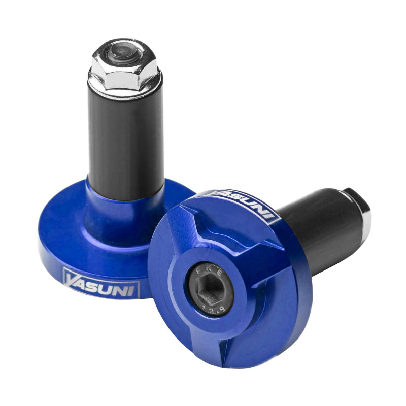 YASUNI PRO RACE ALU CNC BLUE HANDLEBAR END CAP 14mm DIAM FOR 28.6mm HANDLEBAR (PAIR)