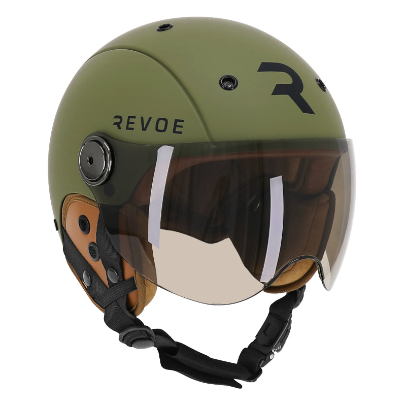 REVOE PREMIUM URBAN-CITY ADULT BICYCLE HELMET MAT KHAKI SIZE 59-60 ADJUSTABLE VISOR, REMOVABLE EAR PROTECTION (SOLD IN BOX) COMPATIBLE WITH EBIKES AND SCOOTER - EN1078+A1 APPROVAL