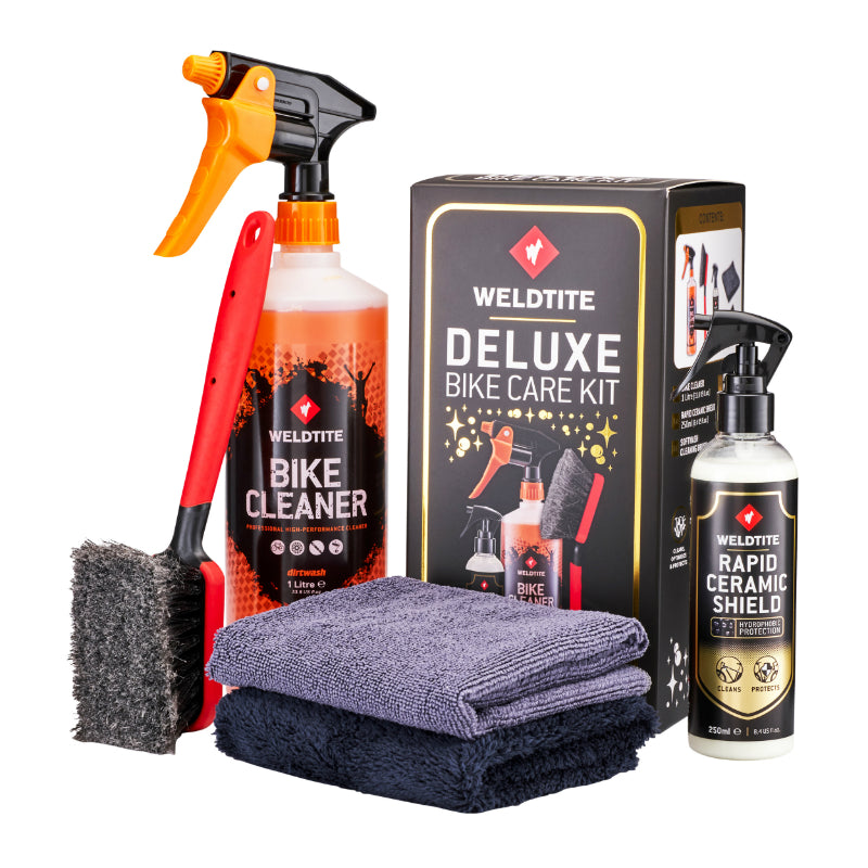 PACK NETTOYANT VELO WELDTITE BIKE CARE DE LUXE POUR CADRE CARBONE ET PEINT - CONTIENT 1 BIKE CLEANER 1l, 1 PROTECTEUR CERAMIQUE 250ml, 2 LINGETTES ET 1 BROSSE