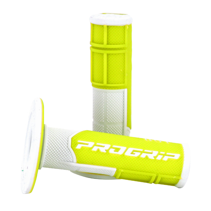 PROGRIP MOTORCYCLE OFF ROAD 801 DOUBLE DENSITY FLUO DESIGN WHITE-YELLOW FLUO HANDLE COATING CLOSED END 115mm (CROSS-MX) (PAIR)