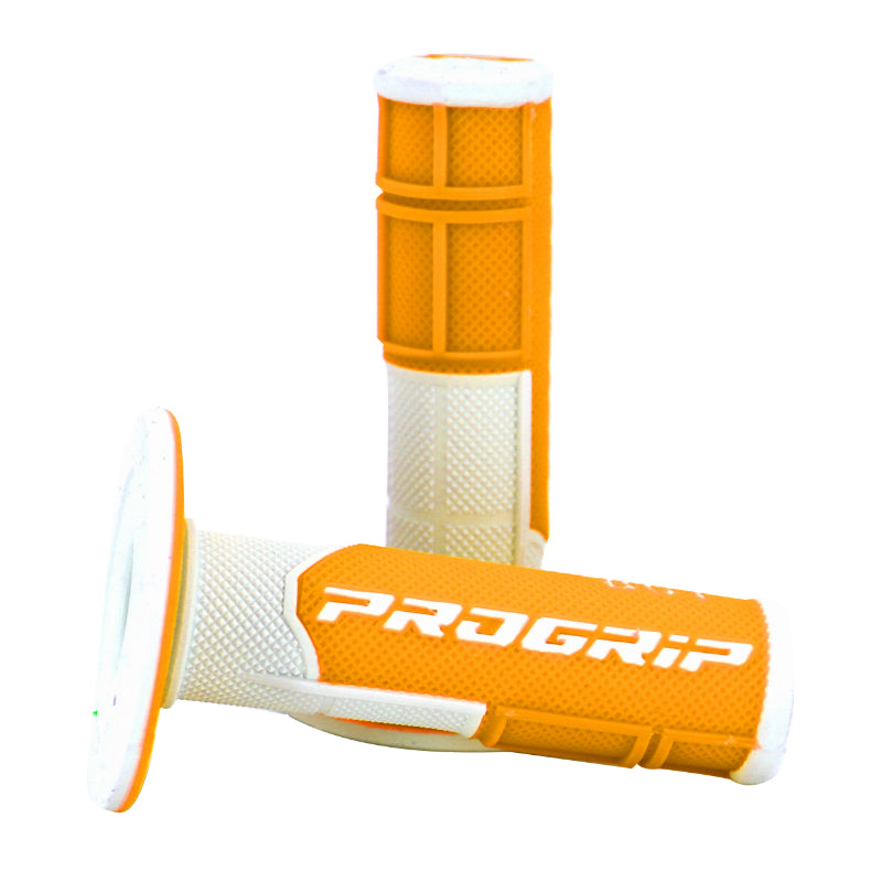 REVETEMENT POIGNEE PROGRIP MOTO OFF ROAD 801 DOUBLE DENSITE FLUO DESIGN BLANC-ORANGE FLUO CLOSED END 115mm (CROSS-MX) (PAIRE)