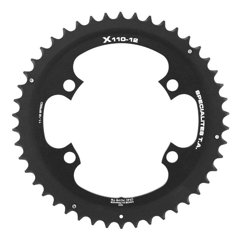 PLATEAU ROUTE 4BRA D.110 POUR SHIMANO ULTEGRA R8100-8170 DURA-ACE R9200-9270 105 R7100 TA X110 46DTS EXTERIEUR NOIR 12V.  (PENSER A COMMANDER LE KIT INTRAVIS CORRESPONDANT)