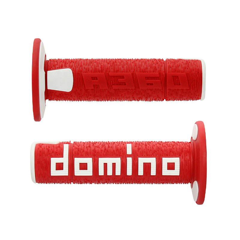 DOMINO MOTO OFF ROAD A360 GRIPBEDEKKING ROOD-WIT GESLOTEN EINDE 120-123mm (PAAR)