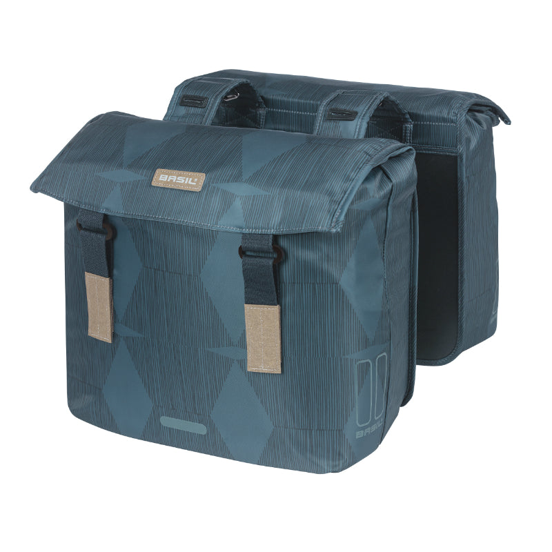 BASIL ELEGANCE DUBBELE FIETSACHTERTAS 40L BLUE ESTATE Klittenbanden BEVESTIGING OP BAGAGEREK (49x36x8 cm)