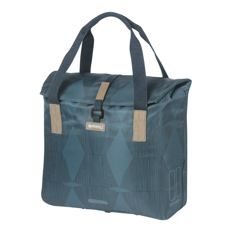 SACOCHE ARRIERE VELO LATERALE SAC BANDOULIERE BASIL CITY SHOPPER ELEGANCE BLEU ESTATE DROIT-GAUCHE 20-26L FIXATION HOOK-ON PORTE BAGAGE FERMETURE PLIANT ANTI-PLUIE