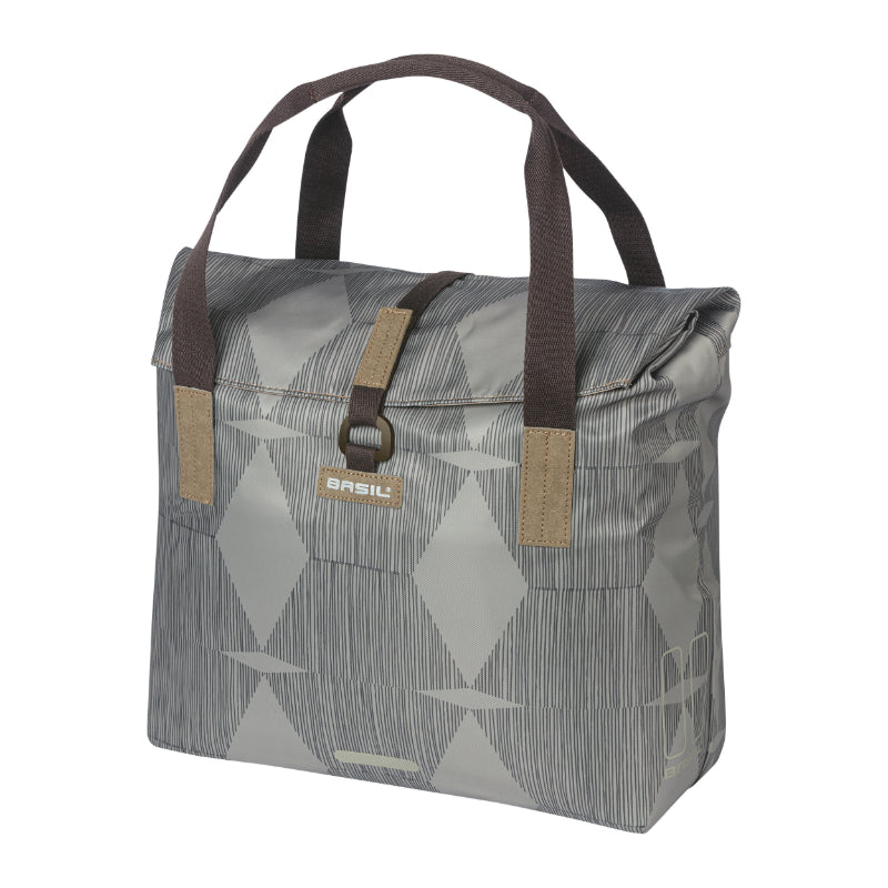 SACOCHE ARRIERE VELO LATERALE SAC BANDOULIERE BASIL CITY SHOPPER ELEGANCE TAUPE DROIT-GAUCHE 20-26L FIXATION HOOK-ON PORTE BAGAGE FERMETURE PLIANT ANTI-PLUIE