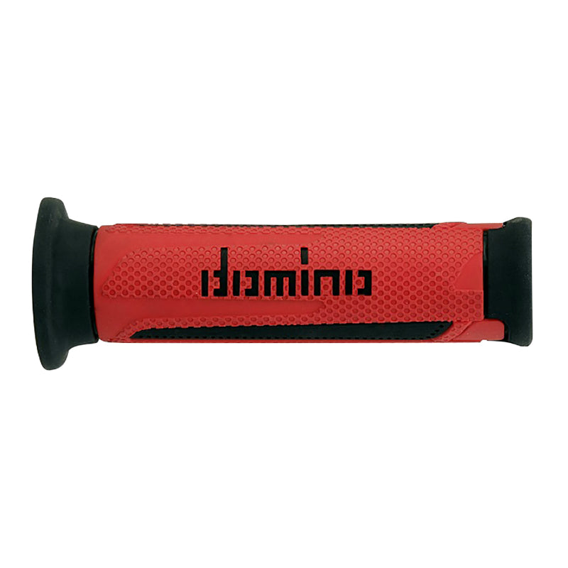 DOMINO MOTO ON ROAD A350 RED-BLACK OPEN END HANDLE COATING 120mm (PAIR)