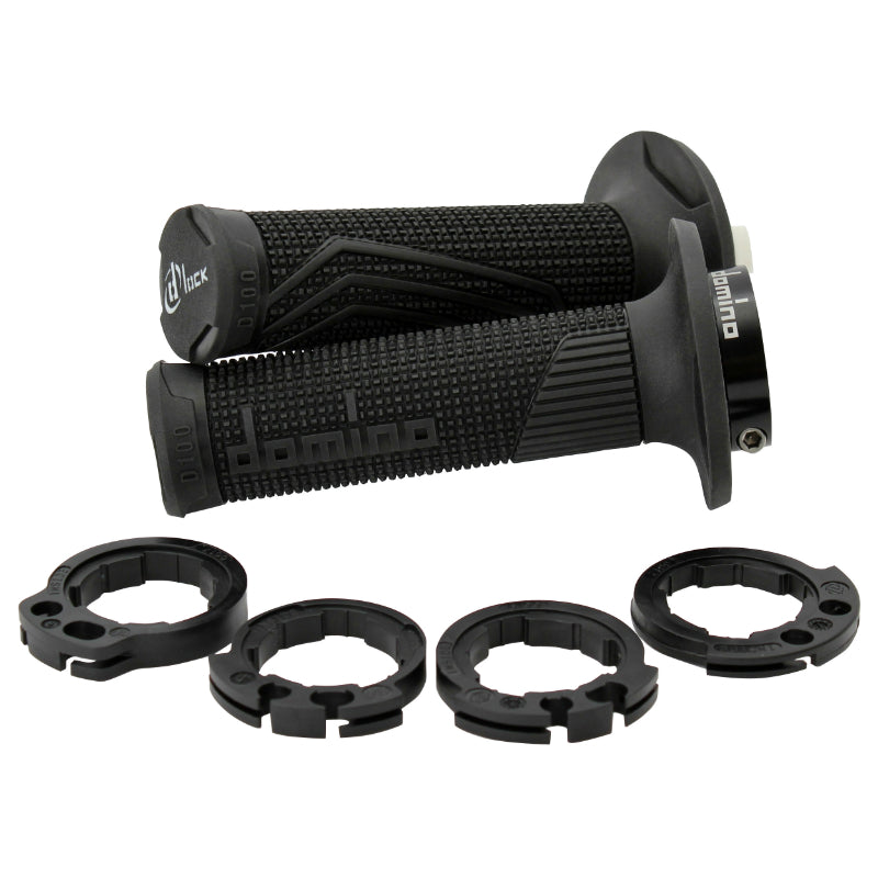 DOMINO MOTORFIETS OFF ROAD D100 ZWART GESLOTEN EINDGREEPBEDEKKING MET SLOT OP 116-125 mm (GELEVERD MET 4 RINGEN) (PAAR)