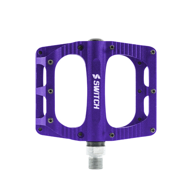 PEDALE VTT PLATEFORME DESCENTE - BMX SWITCH FREERIDE ALU CNC VIOLET FILETAGE 9-16 AVEC PICOTS (PAIRE) 100x90mm