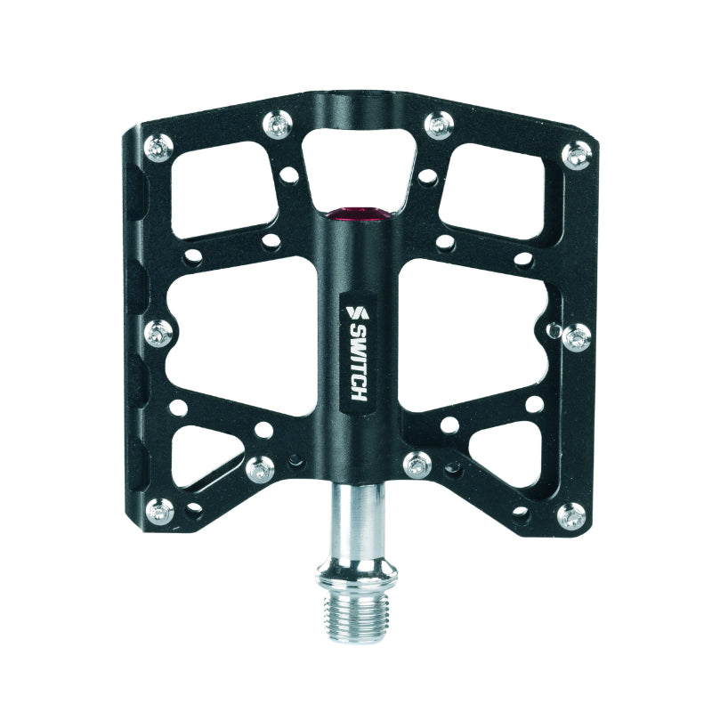 PEDALE VTT PLATEFORME DESCENTE - BMX SWITCH NORTH SHORE ALU NOIR FILETAGE 9-16 AVEC PICOTS (PAIRE) 110x95mm