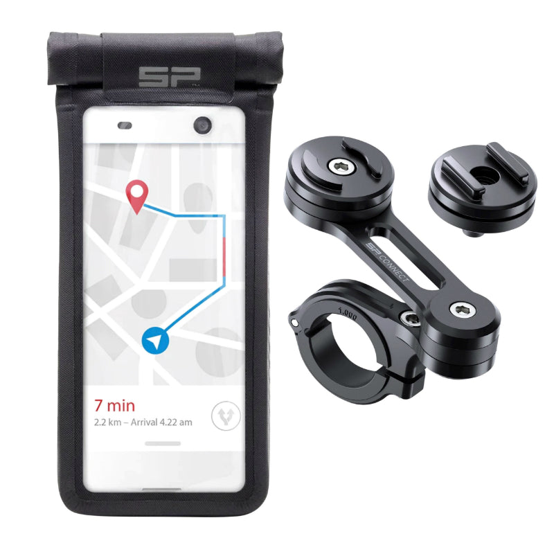 SP CONNECT MOTORFIETS SMARTPHONE-TELEFOONHOUDER UNIVERSELE PACK-KIT INCLUSIEF ALU STUURSTEUN, UNIVERSELE KOFFER MAAT M (153 x 70 mm)