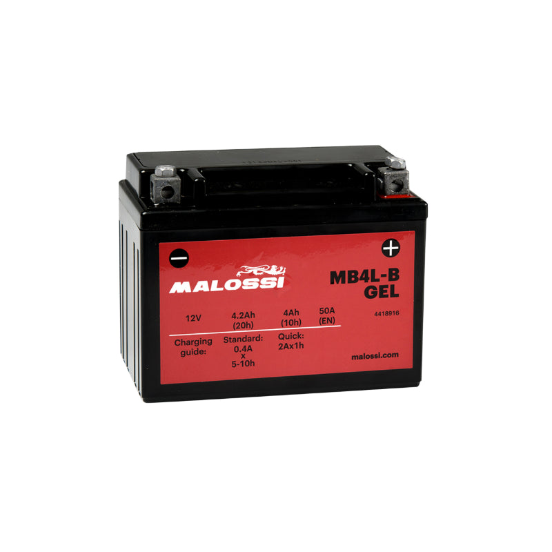 12V 4 Ah MB4L-B MALOSSI GEL BATTERY MAINTENANCE-FREE READY TO USE (Lg120xW71xH91mm) (EQUIVALENT YTC4L-BS - AGM - GEL)