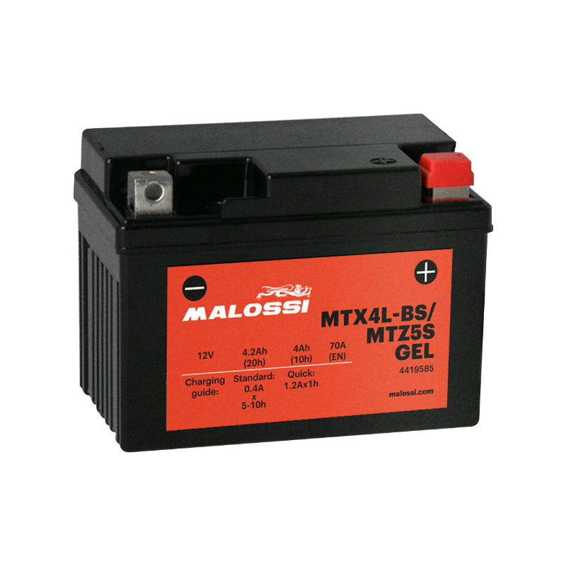 BATTERY 12V 5 Ah MTX4L-BS MTZ5S MALOSSI GEL MAINTENANCE-FREE READY TO USE (Lg113xW70xH85mm) (EQUIVALENT YT4A-3 - SLA - GEL)