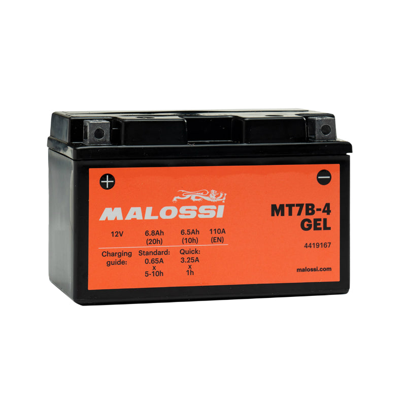 12V 6.5 Ah MT7B-4 MALOSSI GEL BATTERY MAINTENANCE-FREE READY TO USE (Lg150xW65xH93mm) (EQUIVALENT YT7B-4 - SLA - GEL)