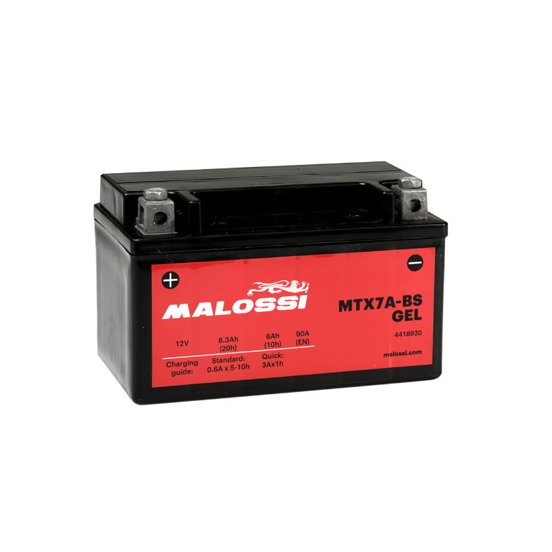 12V 6 Ah MTX7A-BS MALOSSI GEL BATTERY MAINTENANCE-FREE READY TO USE (Lg150xW87xH93mm) (EQUIVALENT YTX7A-BS - GEL)