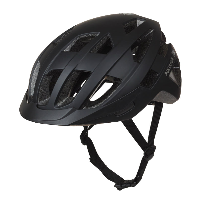 POLISPORT CITY-MOVE IN-MOLD ADULT CITY BICYCLE HELMET MATT BLACK WITH BLACK VISOR SIZE 58-61 QUICK LOCK SYSTEM