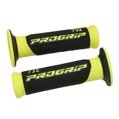 REVETEMENT POIGNEE PROGRIP SCOOTER ON ROAD 732 DOUBLE DENSITE FLUO DESIGN JAUNE FLUO-NOIR CLOSED END 125mm (PAIRE)