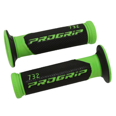 REVETEMENT POIGNEE PROGRIP SCOOTER ON ROAD 732 DOUBLE DENSITE FLUO DESIGN VERT FLUO-NOIR CLOSED END 125mm (PAIRE)