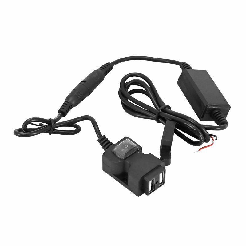 AVOC USB SOCKETLADER MET SCHAKELAAR + STUUR- EN SPIEGELBEVESTIGING (5V 2.1A - 5V 1A)