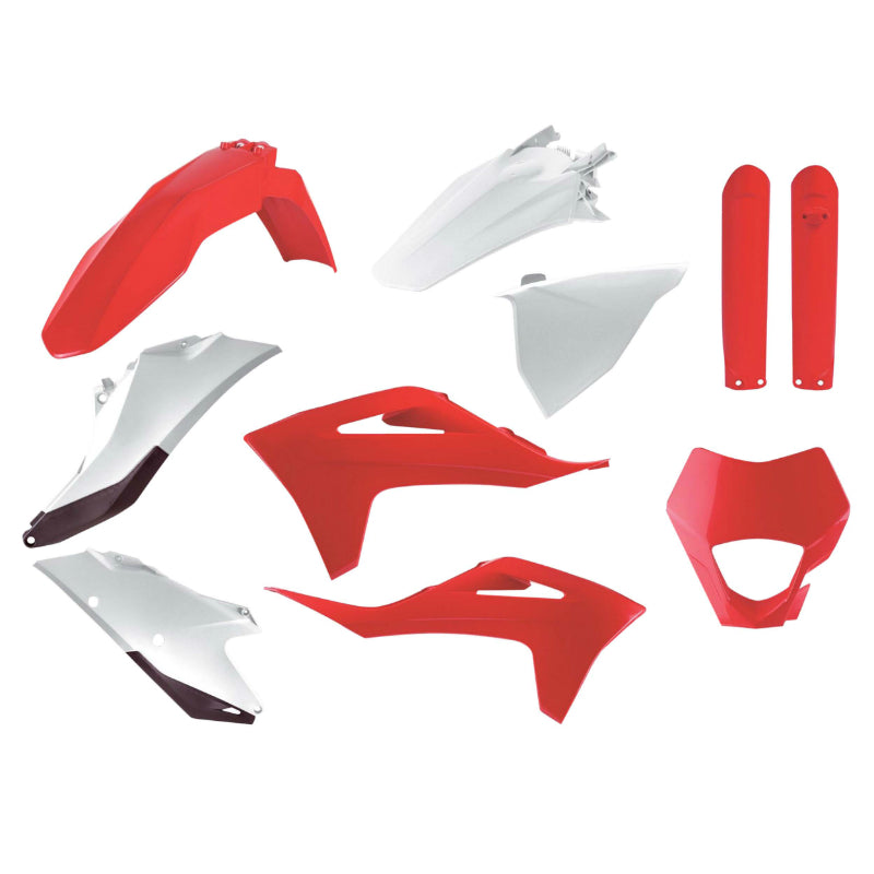 CARROSSERIE-CARENAGE MOTO ENDURO GAS GAS 250, 300 EC, 250, 350 EC-F 2021+ ROUGE-BLANC (COULEUR OEM) (KIT PLASTIQUES 10 PIECES)  -POLISPORT-