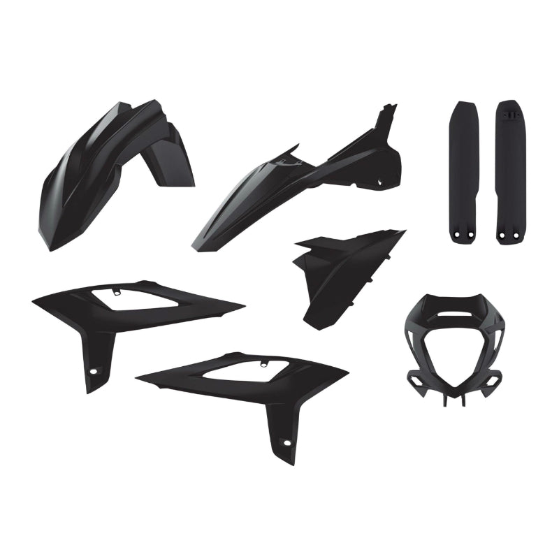 BODYWORK-FAIRING MOTORCYCLE ENDURO BETA 125, 250, 350, 390, 400, 480 RR 2T, 4T 2020+ BLACK (8 PIECE PLASTIC KIT) -POLISPORT-