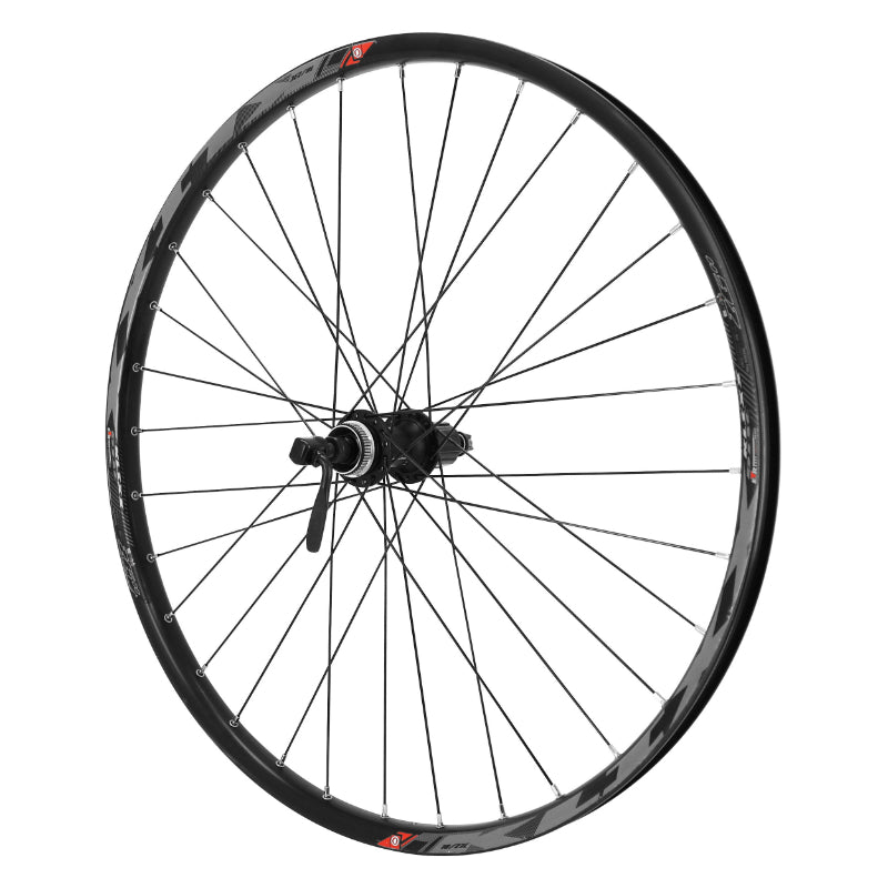 ROUE VTT DISQUE BLOCAGE 26" KLIXX TUBELESS READY ARRIERE NOIR MOYEU SHIMANO ACERA M3050 CASSETTE 11-10-9V CENTERLOCK - JANTE 23C 32 RAYONS  ALL MOUNTAIN