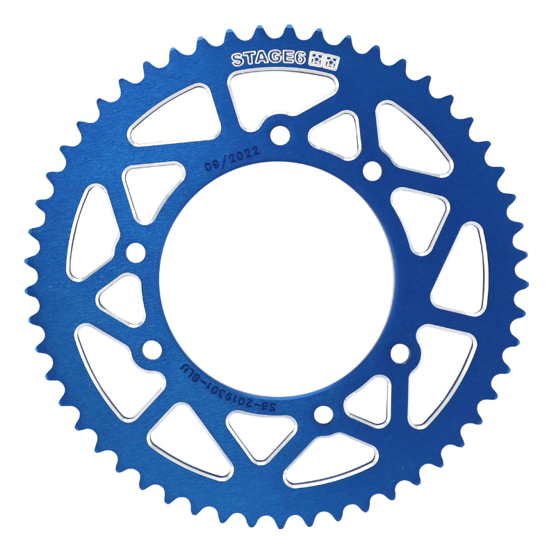 COURONNE 50 A BOITE ADAPTABLE DERBI 50 SENDA DRD, DRD PRO  420  53 DTS ALU CNC BLEU (102-124.5-8.5)  -STAGE 6-