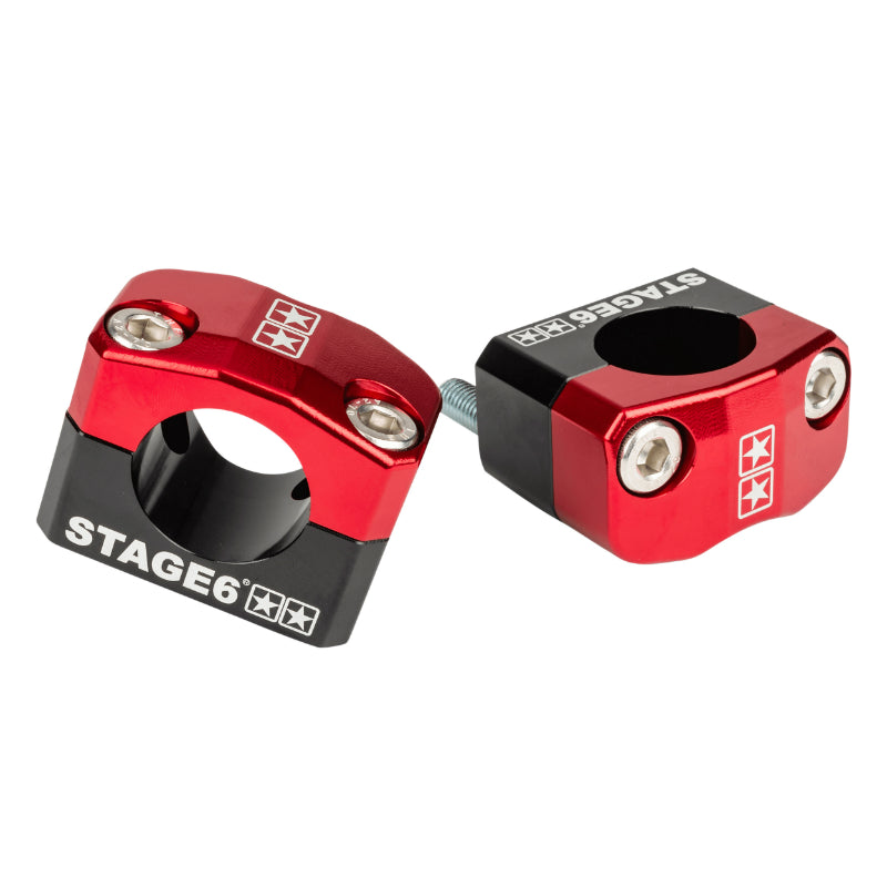 PONTET DE GUIDON UNIVERSEL STAGE 6 ALU CNC ADAPTATEUR DIAM 28,6 mm NOIR-ROUGE (PAIRE)