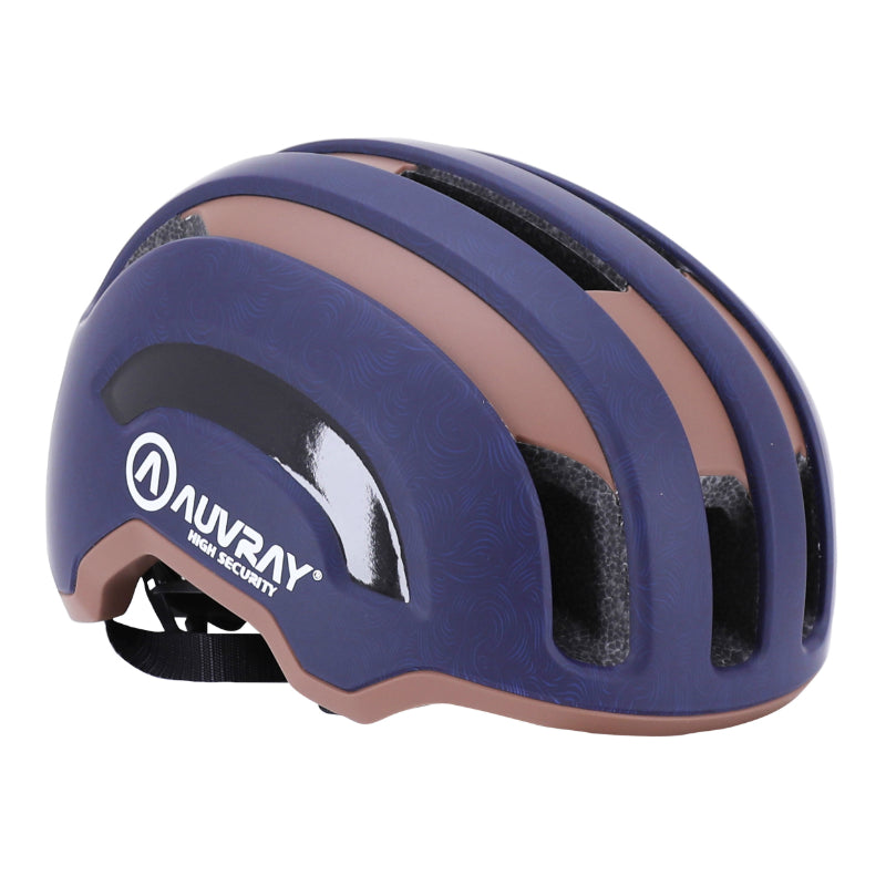 AUVRAY URBAN SAFE ADULT BICYCLE HELMET NAVY-BROWN DOUBLE IN-MOLD WITH INTEGRATED USB LIGHTING SIZE 53-56 ADJUSTMENT WHEEL