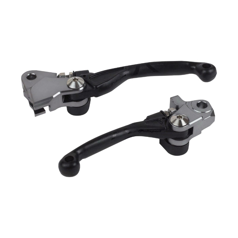 LEVIER DE FREIN-EMBRAYAGE MOTO OFF ROAD RETRACTABLE-PIVOT INCASSABLE KTM 125, 150 SX 2014+2015, 125, 200 EXC 2014+2015 - HUSQVARNA 250, 350, 450 FC 2019+, 125, 250 TC 2019+ NOIR (PAIRE)  -POLISPORT-