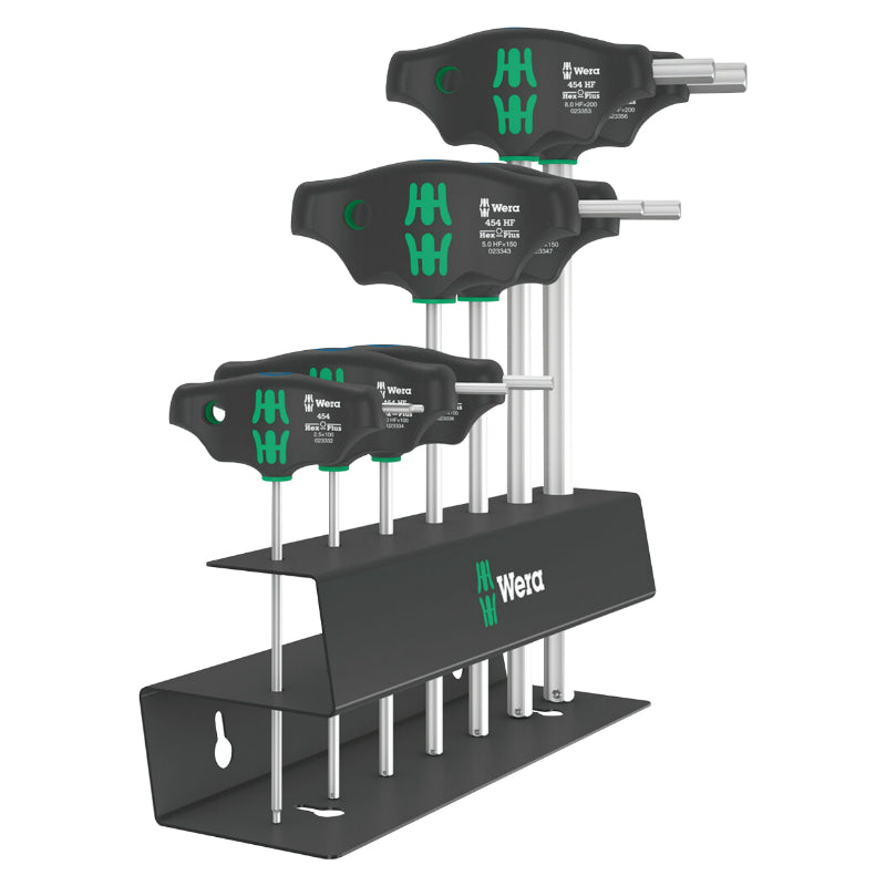 WERA 454 HEX PLUS BLACK-GREEN ALLEN KEY T-HANDLE (WITH HOLDER) (7-PIECE SET) -GERMAN BRAND FOR WORKSHOPS-