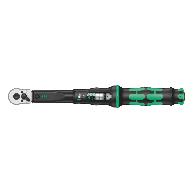 CLE DYNAMOMETRIQUE WERA CLICK TORQUE C1 CARRE 1-2 SERRAGE DE 10 A 50 Nm NOIR-VERT (VENDU A L'UNITE)  -MARQUE ALLEMANDE POUR LES ATELIERS-