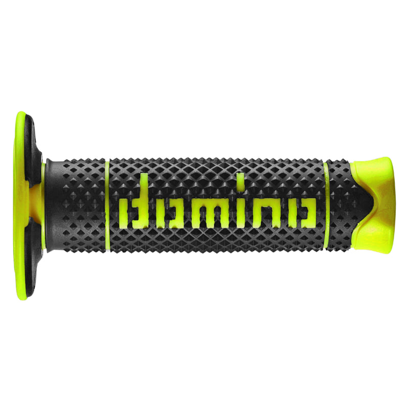 DOMINO MOTO OFF ROAD A260 GRIPBEDEKKING ZWART-GEEL FLUO GESLOTEN EINDE 120 mm (PAAR)