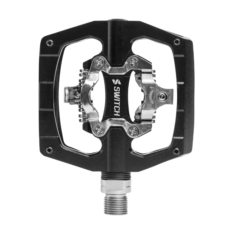 GRINDPEDAAL - MTB FLAT SWITCH AUTOMATISCH ALU CNC ZWART 90 x 90 mm (SHIMANO SPD COMPATIBEL) (PAAR)