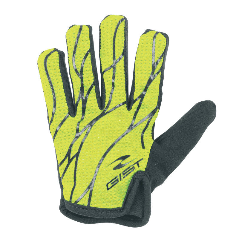 CHILDREN'S JUNIOR LONG GIST CYCLING GLOVES FLUORESCENT YELLOW-BLACK 8-10 YEARS (PAIR ON CARD) WITHOUT VELCRO -8157