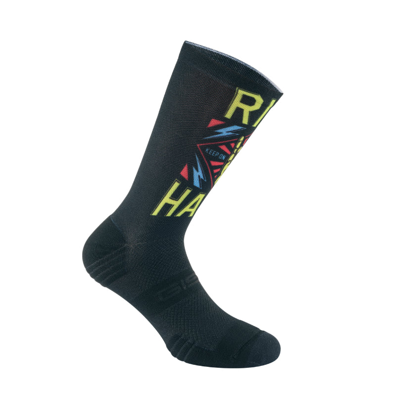 SUMMER SOCKS GIST BLACK RIDE HARD BLACK AND MUTICOLOR DESIGN 38-42 ECOLOGICAL - HEIGHT 22 cm (PAIR) -5868